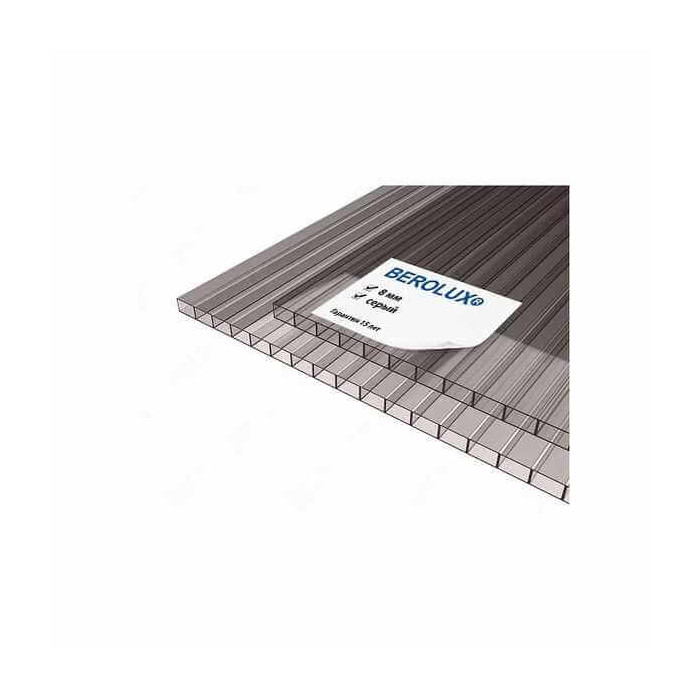 Сотовый поликарбонат 8 мм BEROLUX серый 2100х6000 мм