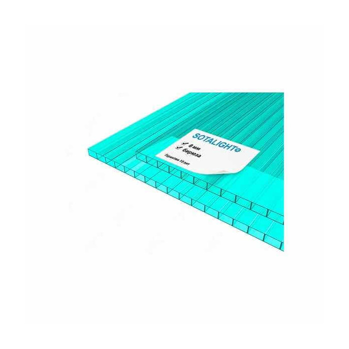 Сотовый поликарбонат 8 мм SOTALIGHT бирюза 2100х6000 мм